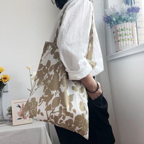 Korean Plant Flower Print Cloth Bag Summer Cowhide Shoulder Bag Retro Dark Orange Shopping Bag Lazy Ladies Handbag