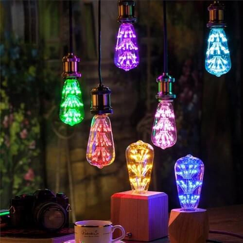 Creative ST64 LED Edison Bulb Lamp Vintage E27 220V Screw Color Lights Stars Bar KTV Retro Decorative Light Bulbs Lighting