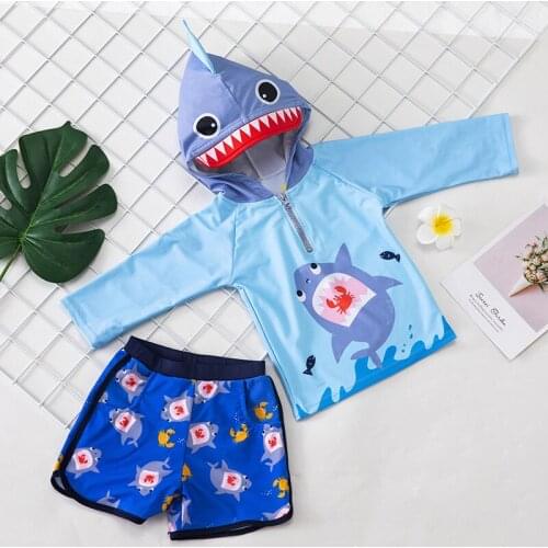 Shark Print 3 Pieces Swimsuit Kids Boys Swimwear for Children Splitted Clothes Toddler Baby Swimming Suit Swimmingpool Bathing