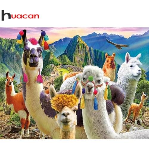 Huacan Full Square/round Diamond Embroidery Mosaic Alpaca Wall Decor Diamond Painting Animal Crystal Hobby