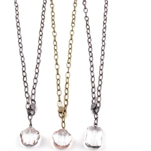 Fashion Bohemian Tribal Jewelry Hematite Chain Rectangle Crystal Pendant Chokers Necklace For Women