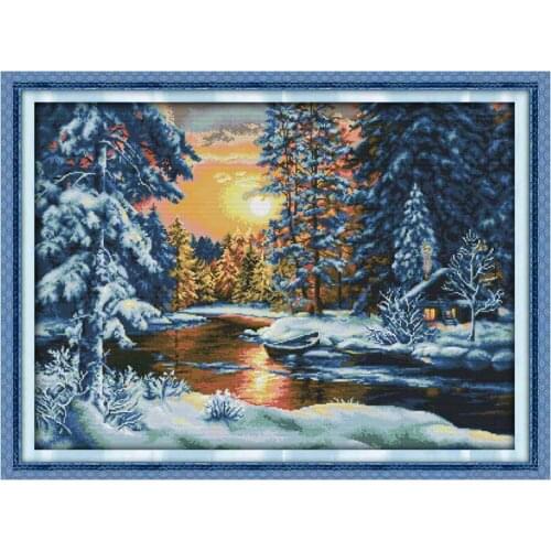 11/14/18/16/22/25/28ct Sunset snow scenery counted printed on the canvas kit Cross Stitch embroidery needlework Sets home decor