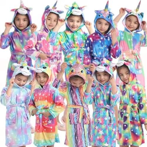 Boys Girls Bathrobe Kigurumi Anime Cartoon Towel Beach Childrens Sleepwear Unicorn Baby Kids Bath Robes Pyjamas