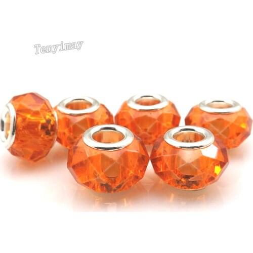 Wholesale 100pcs European Big Hole Crystal Beads Orange Color For Jewelry Making