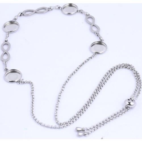 2pcs 12mm cabochon pendant base setting trays diy stainless steel adjustbable necklace bezel findings for jewelry making