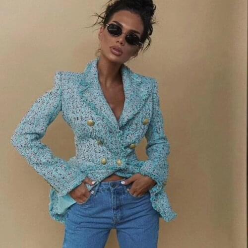 Fashion Plaid Womens Coat Long Sleeve Double-Breasted Slim Notch Collar Sexy Party Coat Female 2020 Winter New