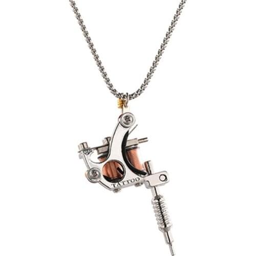 Mini Tattoo Machine Necklace with Rope Chain Tattoo Pendant Necklace Jewelry
