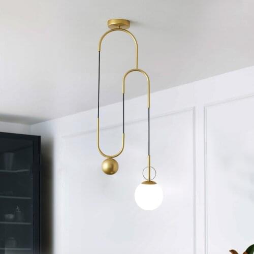 Post modern Electroplating bronze Stretchable Glass pellet Chandelier Bedroom machine head Living room Coffee shop hanglight