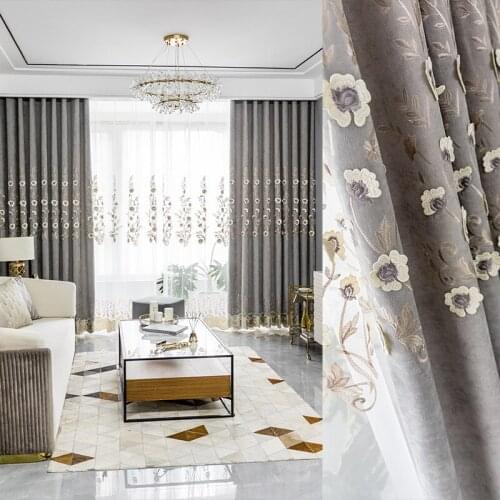 Drapes In Living Room Luxury Blue Curtains with Embroidery for Bedroom Livingroom Window Treatment Sheer Tulle Curtains