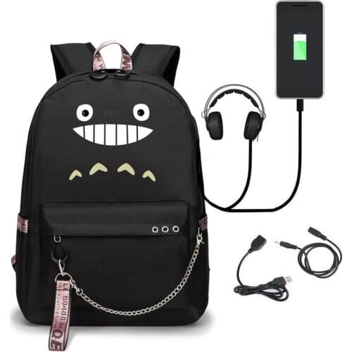 Anime Totoro My Neighbor Cat USB Port Backpack School Bags Travel Book Boys Girls Bags Laptop Headphone USB Port