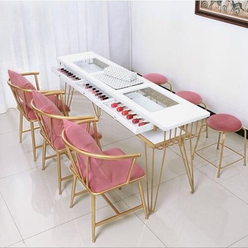 Custom Made Japanese Single Nail Tables Simple Double-Layer Marble Glass Mesa Nail Table Marble Nail Table Chairs And Stool Set