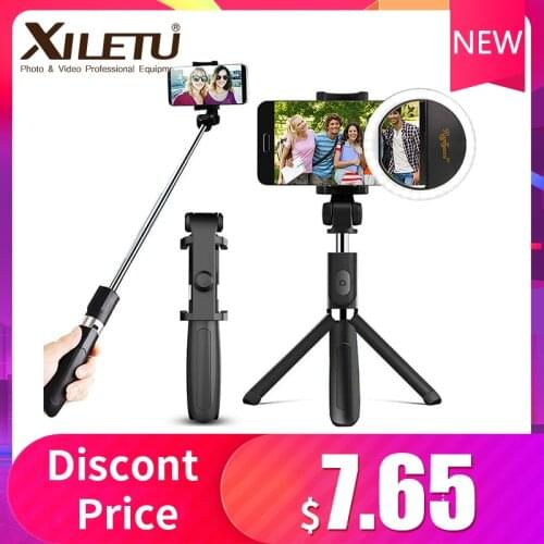 XILETU L010S BlueTooth Selfie Stick Tripod Plastic Alloy Selfiestick Phone Smartphone Selfie-Stick w Selfie lamp for Smartphones