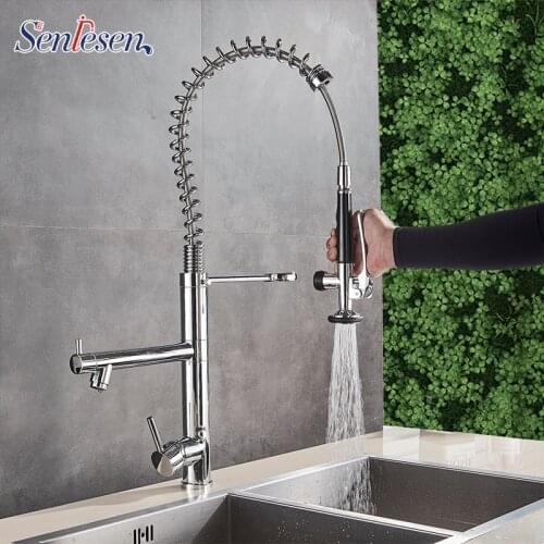 Senlesen Led Kitchen Sink Taps Chrome Brass Spring LED Kitchen Faucet Single Handle Hole Vessel Sink Mixer Tap
