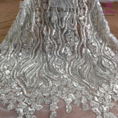 La Belleza 2021 fashion bridal lace,Heavy beading lace fabric,silver lines beading wedding dress lace fabric 51'' width 1 yard