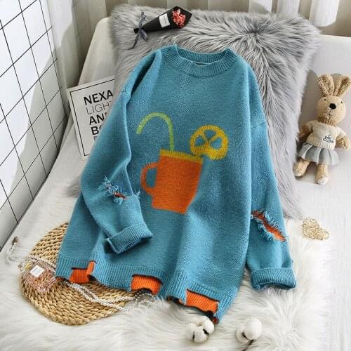 Loose Hole Knitted Women Sweater And Pullovers Long-Sleeved Thicken Warm Casual All Match Female Pulls Outwear Coats Tops