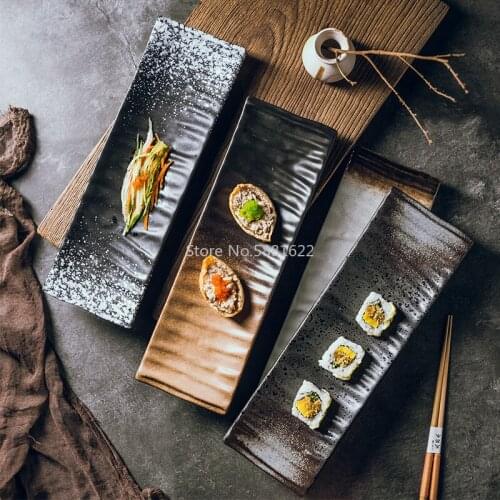 Sushi Plate Japanese Cuisine Flat Plate Rectangle Ceramic Plate Hotel Restaurant Household Dinner Plate