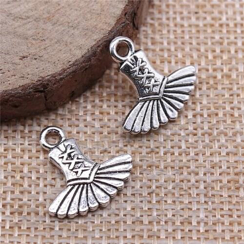 WYSIWYG 20pcs Charms Ballet Dress Tutu Ballerina 17x17mm Antique Silver Color Making Pendant Fit Vintage DIY Handmade Jewelry