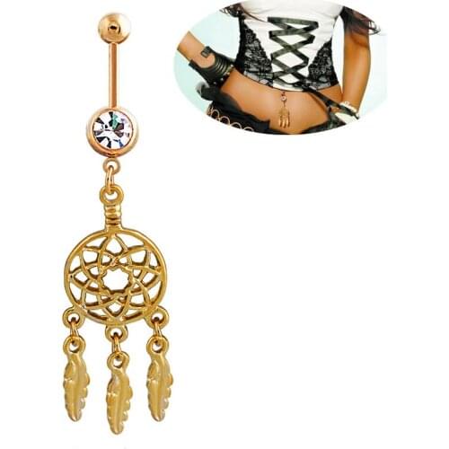 Factory Price ! Dream Catcher Navel Ring Belly button rings Body Jewelry Piercing Ombligo Crystal Navel Piercing Body piercing