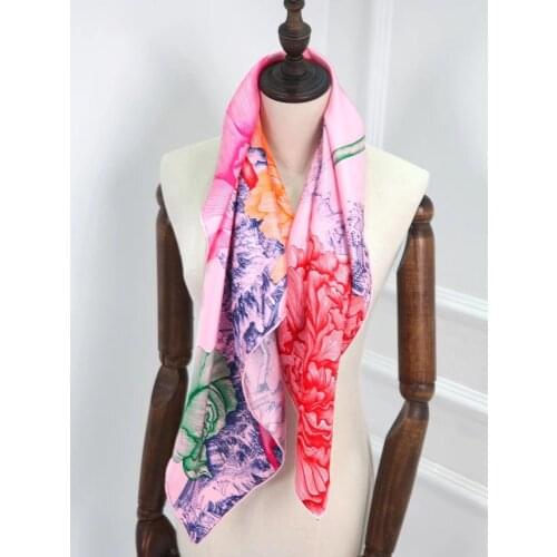 2020 new arrival spring classic pattern 100% pure silk scarf twill hand made roll 90*90 cm shawl wrap for women lady