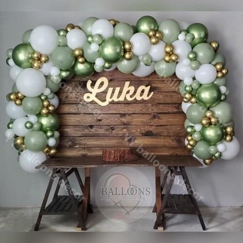 145pcs Baby Shower Retro Green DIY Balloons Garland Arch White Chrome Gold Latex Balloons Wedding Birthday Party Decor Supplies