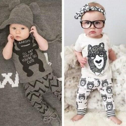 2018 Summer Baby Clothing Sets Newborn Baby Girls Clothes Cotton Little Monsters Boys Short Sleeved T-Shirts Long Pants 2Pcs