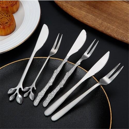 2pcs Stainless Steel Fruit Cake Forks Knife Cocktail Forks Dessert Forks Tableware Environmentally friendly for Kitchen tools
