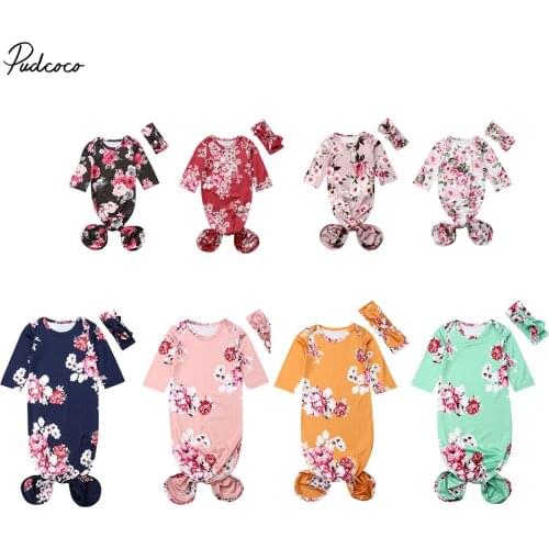 2019 Brand Newborn Baby Girl Floral Sleeping Bags Floral Long Sleeve Sleep Wrap Swaddle+Headband 8 Colors 0-6M
