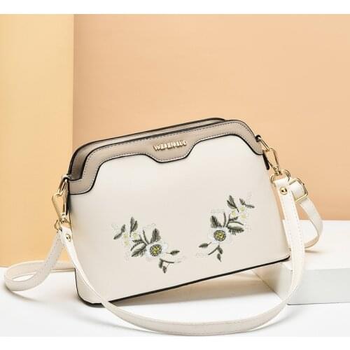 2021 Embroidery Female PU Leather Square Handbag Fashion Brand Designer Ladys Shoulder Bags Womens Purses And Handbags