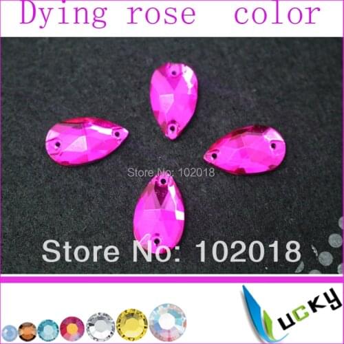 Freeshiping 108pcs 3065# 11*18mm Waterdrop shape Dyeing Rose color sew on rhinestone crystal beads for wedding dress decoration