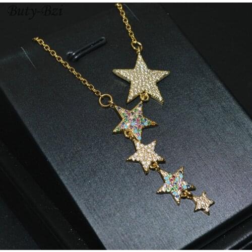 Shiny Pave CZ Zircon Beads Shooting Star Shape Pendant Gold Plated Necklace Chic Jewelry Gift Fashion Party Woman Accessories