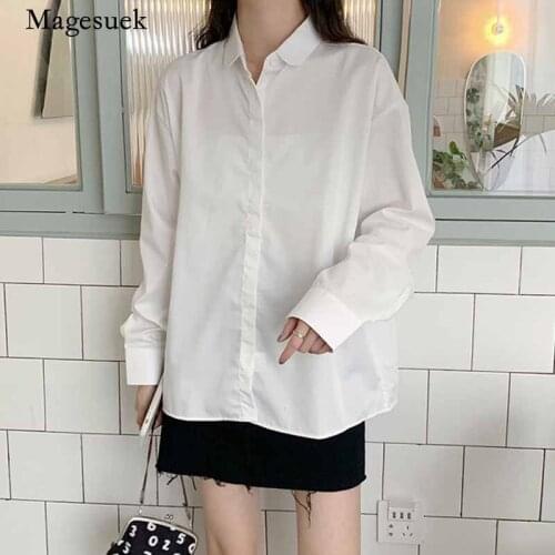 Turn-down Collar Casual Plus Size Women 2020 Long Sleeve Shirts White Fashion Blouse Women Loose Cardigan Women Blouse 11407