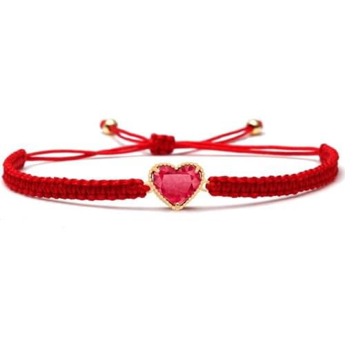 Red Zircon Crystal Copper Peach Love Charm Bracelet Women Men 2019 New Fashion Red Pink Blue Grey String Braided Bracelets Gift