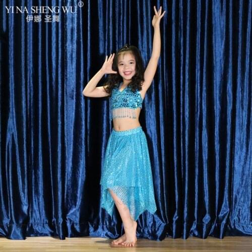 Kids Belly Dance Costumes Set Oriental Dance Bellydance India Clothes Child Bra + Sequin Skirt Girls Dancing Performance Sets