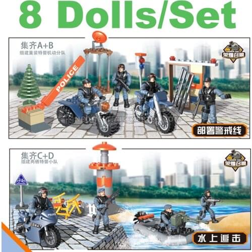 For Mega Bloks Construx MiniFigures Call of Duty Military Soldiers City SWAT Police Weapon Motorcycle Building Blocks 8in1