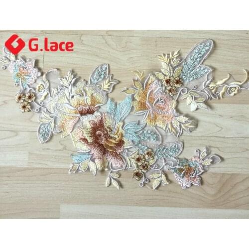 GLACE 2pcs/Lot colourful embroidery lace clothing craft material women dress decoration lace fabric skirt accessories TX465