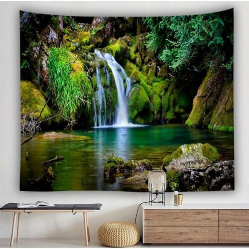Waterfall tapestry forest green tree blanket wall decor livingroom wall hanging drop shipping wall carpet