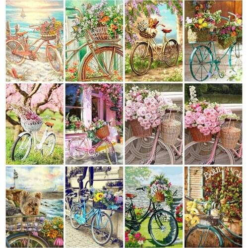 HUACAN Diamond Painting Kits Bicycle Decor Home Mosaic Flower Diamond Art Embroidery Scenery Handmade Gift