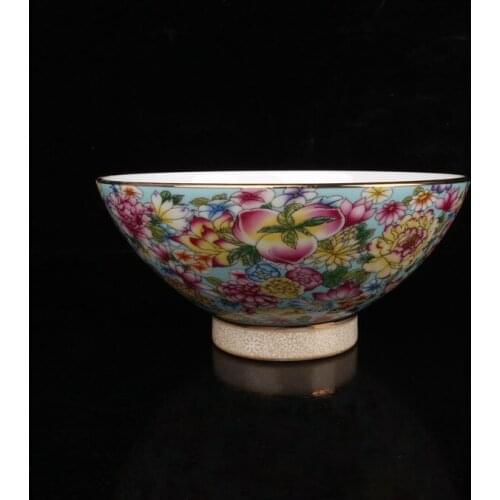 Chinese Old Porcelain Qianlong Golden Green Ground Colorful Bowl