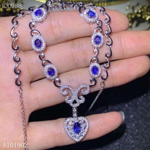 KJJEAXCMY boutique jewelry 925 Silver-inlaid Natural Sapphire Deluxe Necklace Support Detection