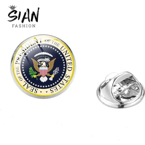 SIAN Seal Of The Department Of Marine Corps Brooches Classic Commemorative Badge Stainless Steel USA Corps Sign Glass Collar Pin