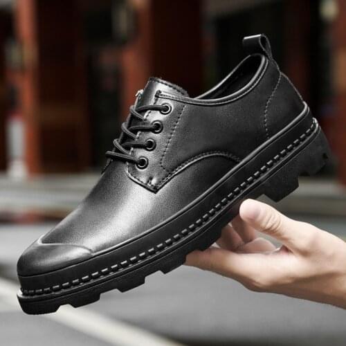 Leather Men Shoes Outdoor Lace Up Mens Casual Shoes Fashion Black Sneakers Walking Man Oxfords Punk Business Handmade Footwear