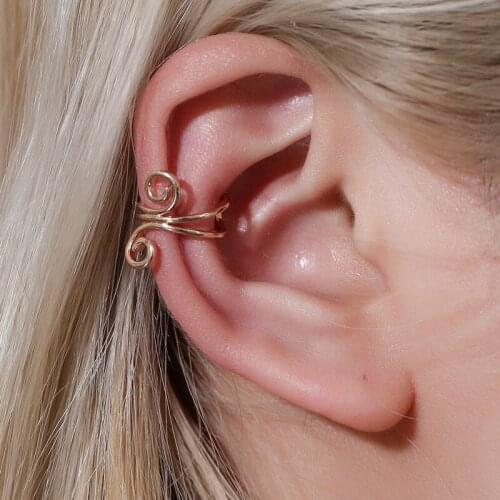 Creative New Geometric Hollow Spiral Gold Silver Color Metal Ear Cuffs Clip Earrings Women Trendy Street Elegant Cute Earrings