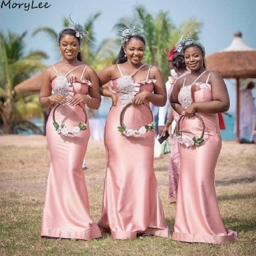 Lace Bridesmaid Dresses Spandex Satin Mermaid Bridesmaid Dresses With Lace Up Back Spaghetti Wedding Party Bridesmaid Gowns