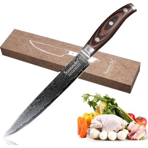 Sunnecko 8" inch Slicing Knife Kitchen Chef Knives Japanese Damascus VG10 Steel Pakka Wood Handle 60HRC Sharp Blade Cutting Tool