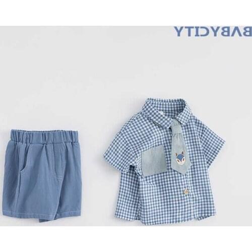 Summer Childrens Clothing Sets Baby Boys Handsome Short Sleeve Suits Fashion Plaid Shirts+shrots 2pcs Set For Boy Kids Clothes
