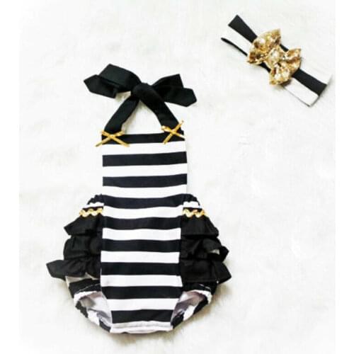 Toddler Baby Girls Stripe Ruffle Bodysuit Romper Jumpsuit Sunsuit Clothes 0-24M