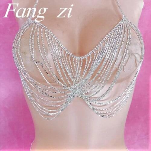 Fashion women shining crystal short top body chain sexy Rhinestone open back fringe Bra Bikini Top Beach Party jewelry accessori