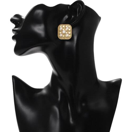 Fashion retro geometric square alloy imitation pearl earrings simple and versatile temperament kpop womens earrings trendy