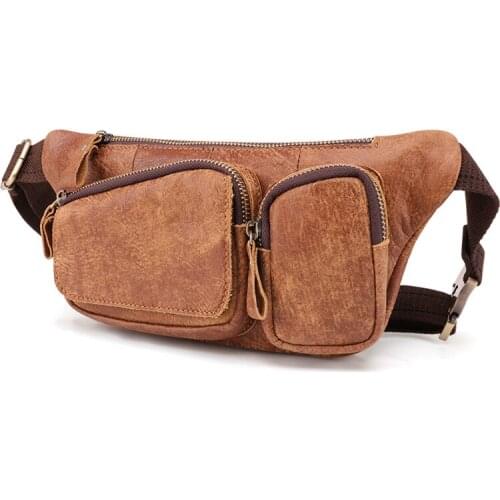 Mens Leather Chest Bag Fashion Travel Shoulder Bag Top Layer Cowhide Business Messenger Bag Male Large Capacity Chest Bag