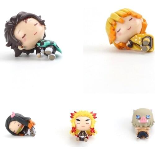 5pcs/set Demon Slayer Q Version Garage Kit Tanjirou Nezuko Zenitsu Figure Action Figure Movie Toy Doll PVC Doll Car Decoration